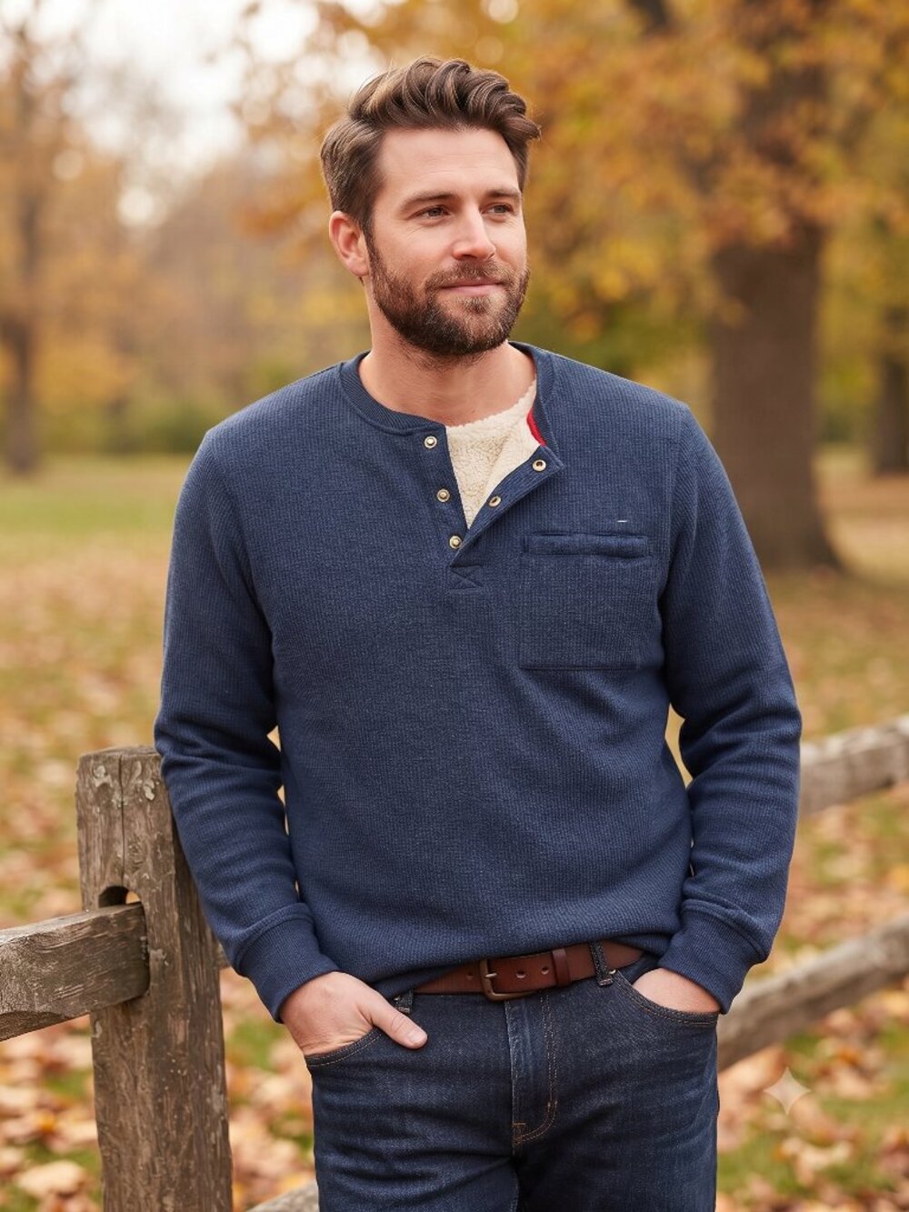 Coleman Blue Sherpa Fleece-Lined Thermal Henley Shirt
